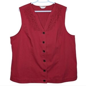 CJ Banks XL Red Button Down Sleeveless Detailed Neckline Vest Top Women's